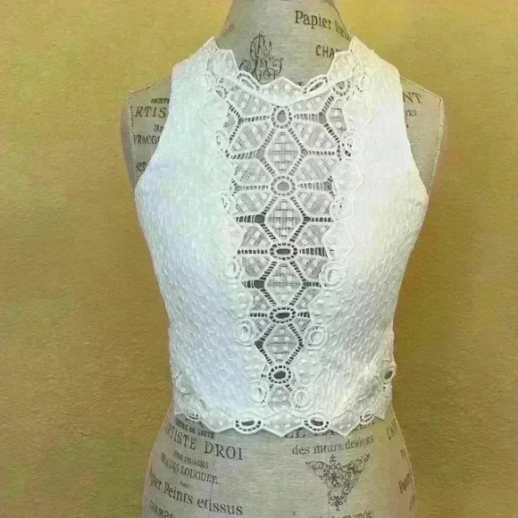 Rebecca Taylor “Dia” Eyelet Lace Cropped White Sleeveless Top Size 2 EUC! - Picture 9 of 12